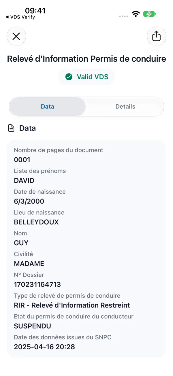 Driving licence record