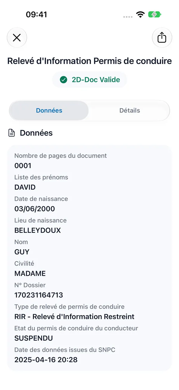 Relevé d'information du permis de conduire