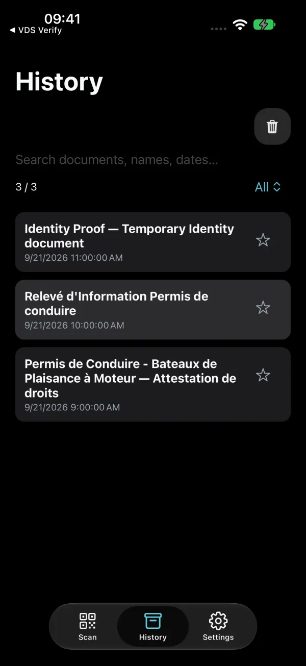 History of verified documents