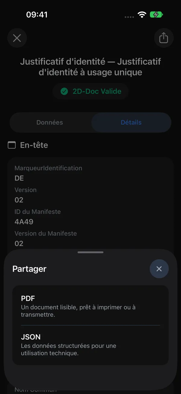 Export du résultat en PDF ou JSON