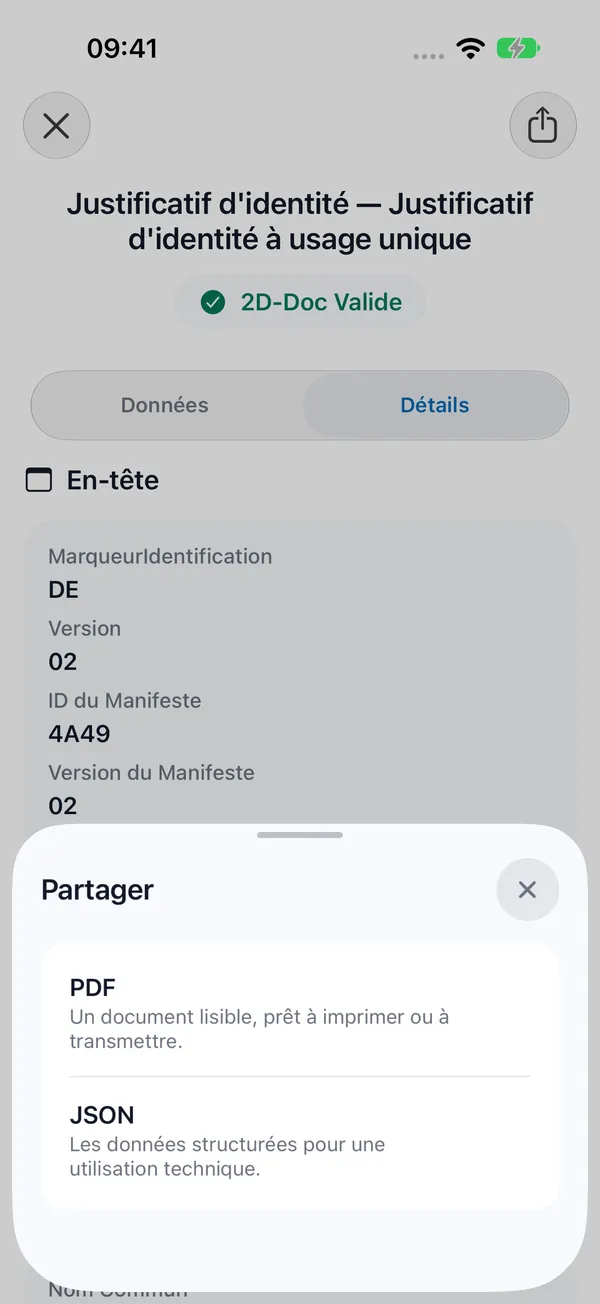 Export du résultat en PDF ou JSON